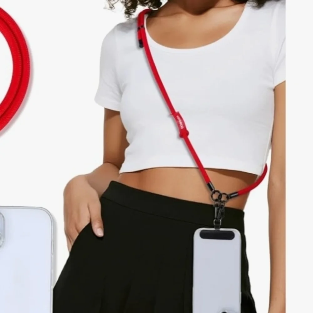 Cell Phone Red Lanyard with Silver Accents Nib NWT